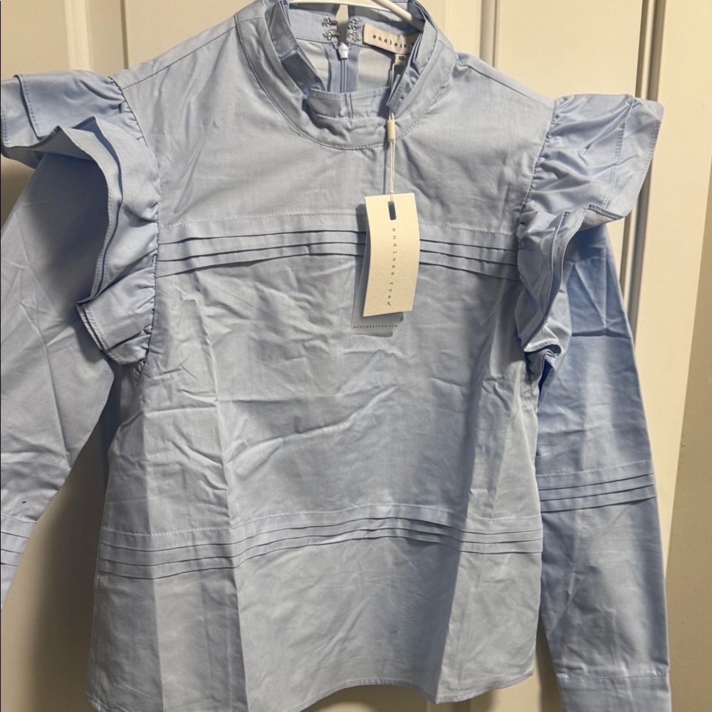 Endless Rose Sky Blue Pleated Top